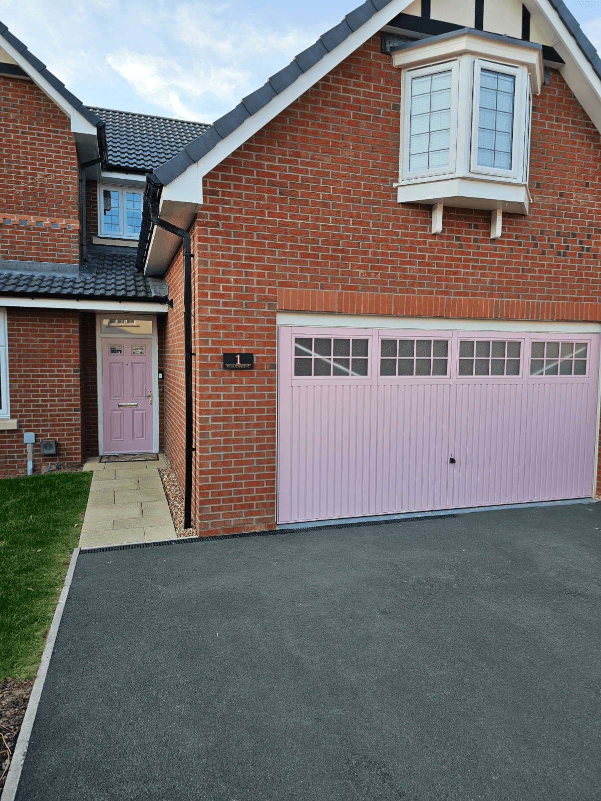 UPVC door and garage door spraying Sheffield — matching pink colour change