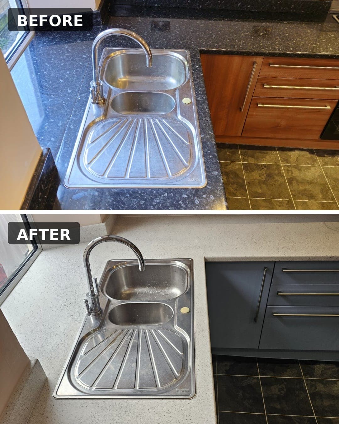 Worktop and Sink — Before & After — PHE Decorating Sheffield project photo